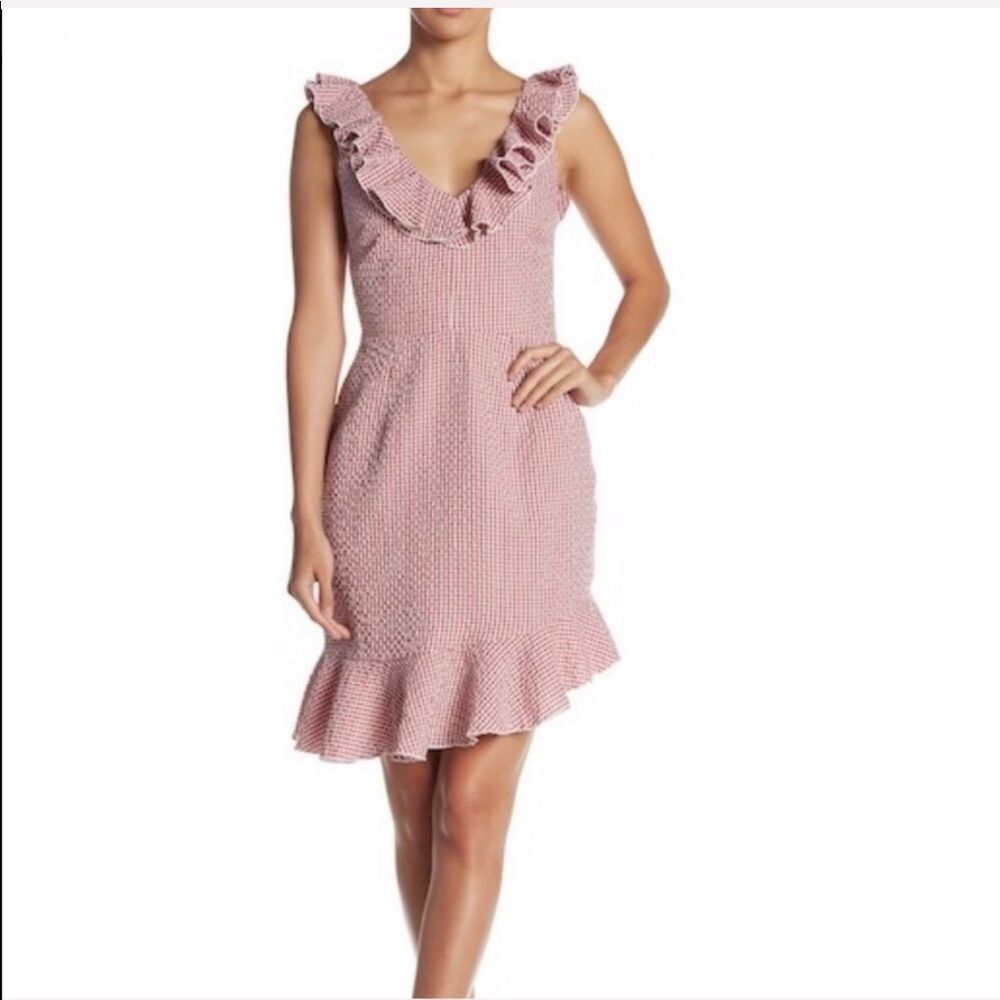 WAYF Gingham Ruffle Hem Mini Dress Medium Cottagecore Summer Picnic NWOT